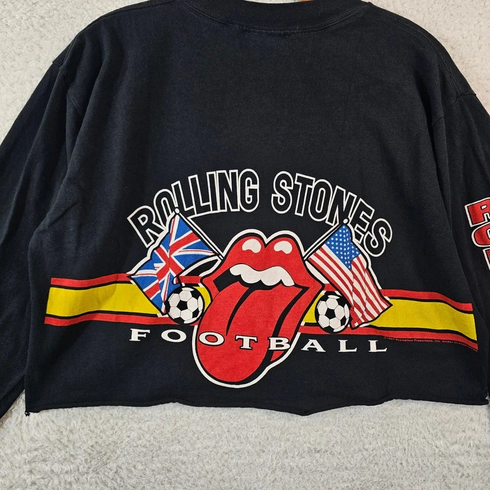 Vintage 1997 Rolling Stones Football Cropped‎ Long Sleeve Shirt Black Large 90s